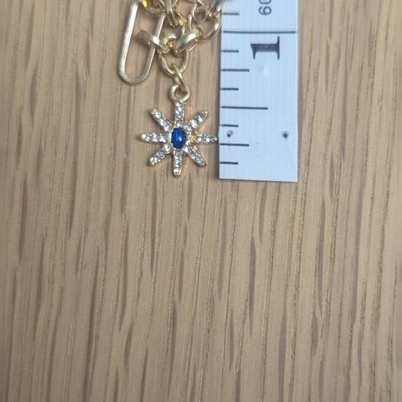 Blue Lapis Lazuli Pendant Necklace Gold Paperclip Chain Pearl & Starburst Accent - Picture 7 of 8